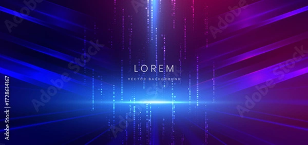 Fototapeta Abstract scene elegant blue and pink light lines on dark background with lighting effect and sparkle.