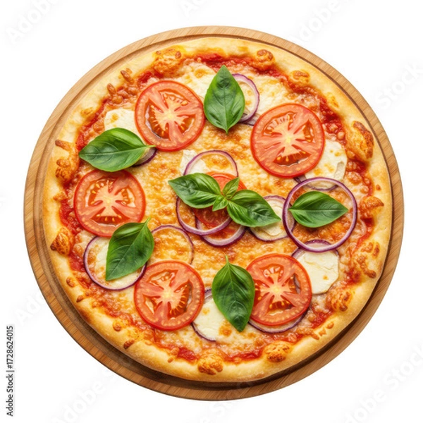 Obraz Delicious margherita pizza with fresh tomatoes and basil isolated on transparent background