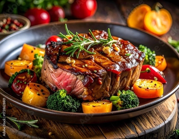 Obraz Grilled steak with roasted vegetables