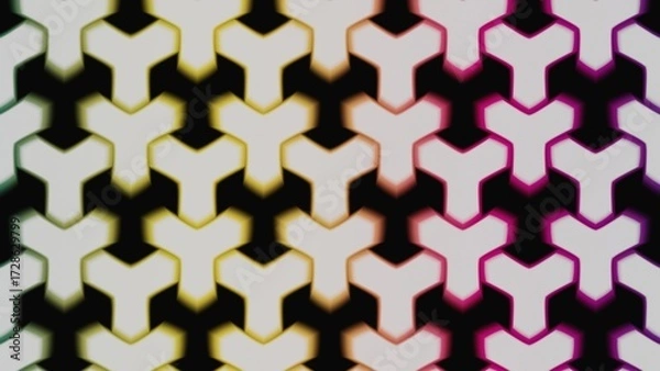 Fototapeta Lively Y-shaped geometric pattern with green to yellow to pink gradient glow, great for energetic visuals.
