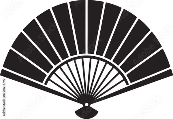 Fototapeta Black open fan silhouette with radiating lines and a central pivot white