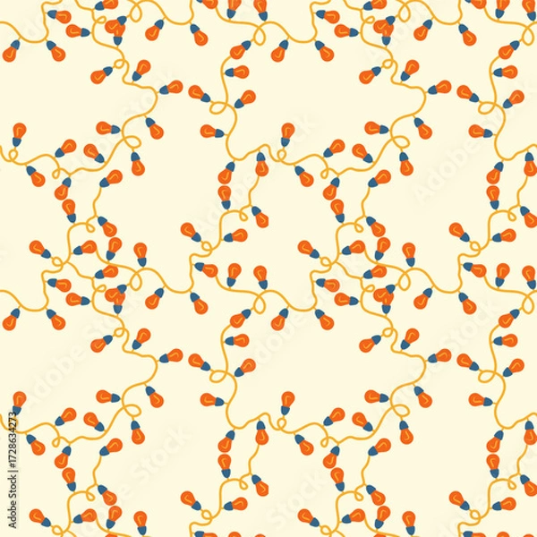 Fototapeta Seamless pattern of colorful festive decorative lights or Christmas lights. Creative texture for textile and fabric. Colored flat vector illustration.