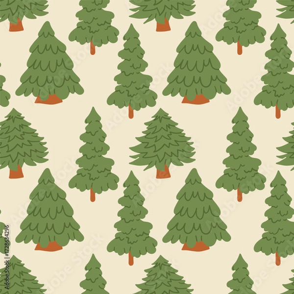 Fototapeta Christmas tree, floral seamless banner, greeting card, endless background. Green fir tree and pine. New Year's Christmas vintage decorative template, print for shopping, textile fabric, wrapping pape