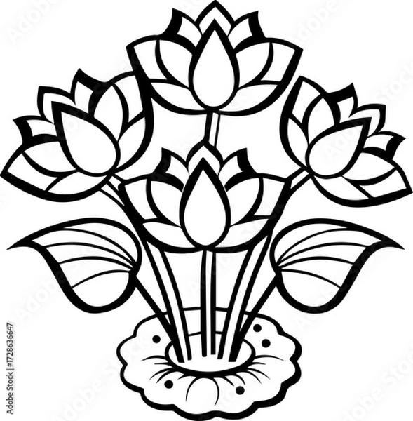 Fototapeta SVG vector illustration of a flower bouquet bunch.Elegant Lotus Flower Design in Minimalist Style Art