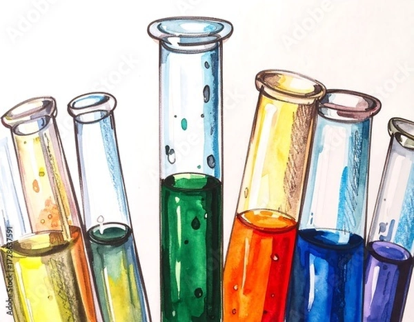 Fototapeta Colorful test tubes filled with vibrant liquids