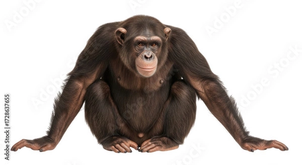 Fototapeta Chimpanzee isolated on white background with clipping path cutout transparent png