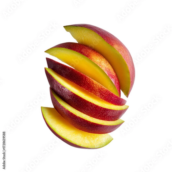 Fototapeta Png of slices of ripe mango fruit isolated on transparent background, a tropical and healthy food with vibrant color