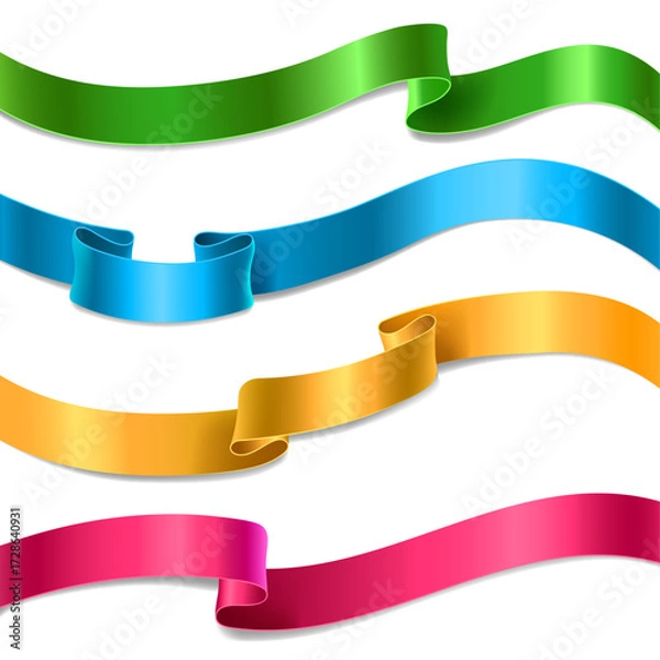 Fototapeta Set of flowing satin or silk ribbons in different colors.