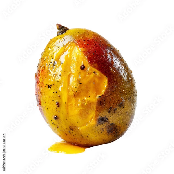 Fototapeta Png of bitten ripe mango isolated on transparent background, a tropical and delicious fruit