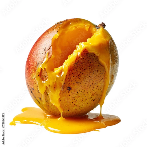 Fototapeta Png of juicy ripe mango with pulp isolated on transparent background, a sweet and tropical fruit delight