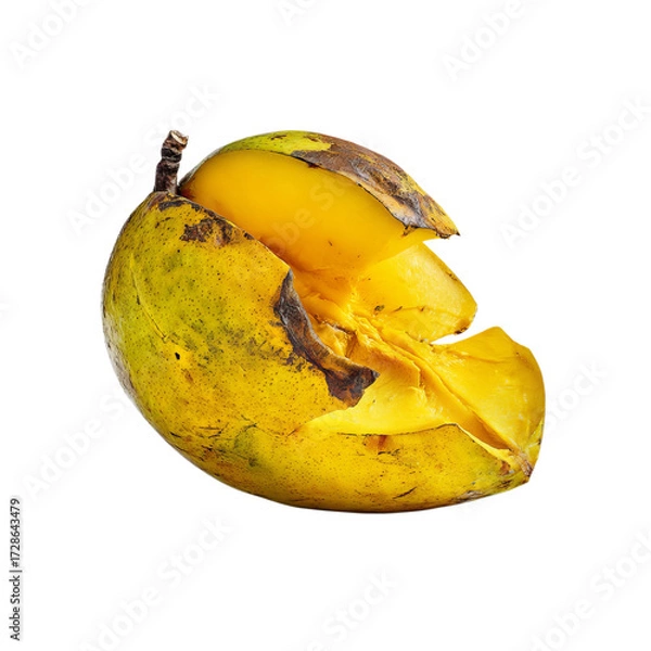 Fototapeta Png of a partially eaten ripe mango isolated on transparent background, showing its textured skin and sweet flesh