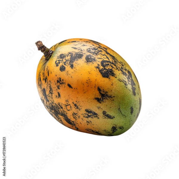 Fototapeta Png of a whole ripe mango isolated on transparent background, showcasing its vibrant colors and unique texture