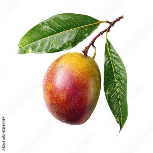 Fototapeta Png of ripe mango with leaves isolated on transparent background, a nutritious and flavorful tropical fruit for healthy lifestyle
