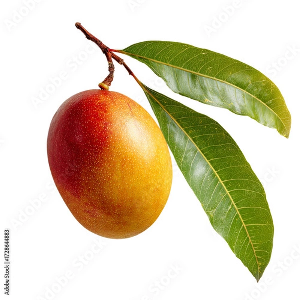 Fototapeta Png of vibrant mango with leaves isolated on transparent background, a delicious and healthy tropical fruit for any occasion