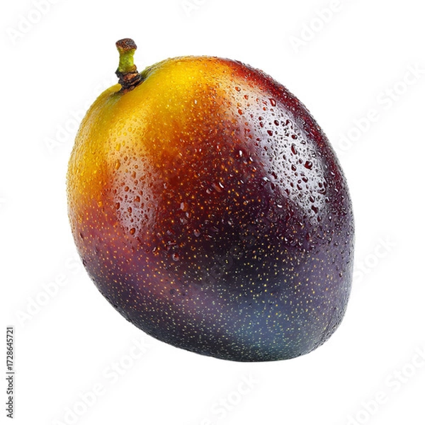 Fototapeta Png of closeup of a ripe mango with water drops isolated on transparent background, a tropical and delicious fruit