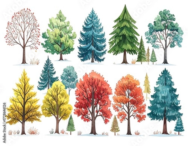 Fototapeta Colorful variety of trees in different seasons