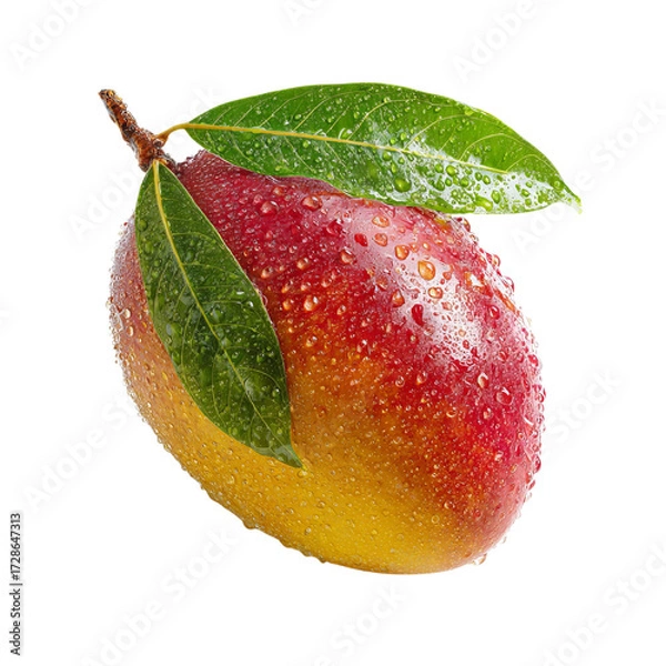 Fototapeta Png of fresh and juicy mango with water drops isolated on transparent background, a tropical and healthy fruit