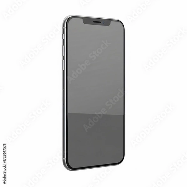 Obraz Modern smartphone with a dark, blank screen, isolated on a white background, perfect for mockups and tech presentations.