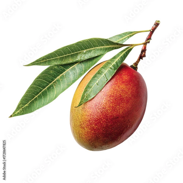 Fototapeta Png of ripe mango with leaves isolated on transparent background, displaying its rich color and natural texture