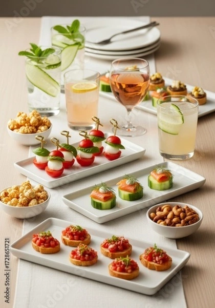 Fototapeta Elegant Appetizer Platter with Drinks.
