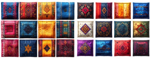 Fototapeta Patchwork Style Fabric Squares with Ethnic Patterns – PNG Isolate