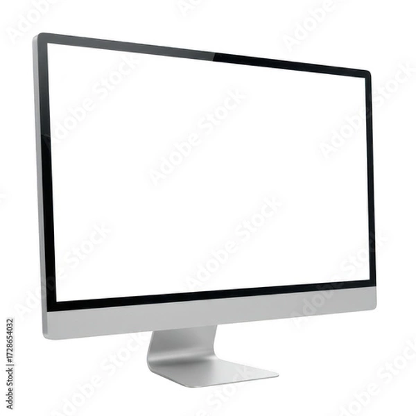 Obraz Modern silver desktop computer monitor isolated on transparent background
