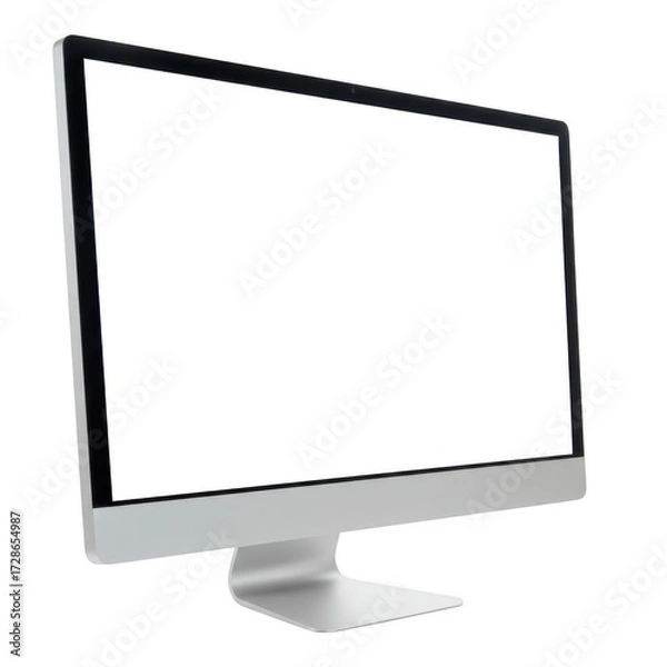 Obraz Modern silver desktop computer monitor isolated on transparent background
