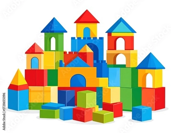 Fototapeta Colorful wooden block castle