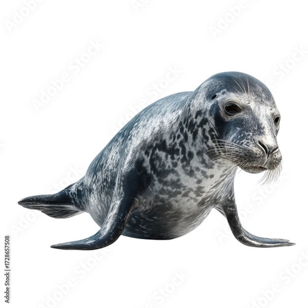 Fototapeta Png of grey seal lying on its belly and looking at the camera isolated on transparent background, with a cute expression