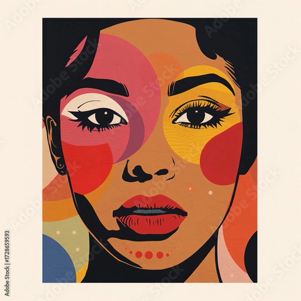 Fototapeta Woman's Portrait with Colorful Geometric Shapes Illustration