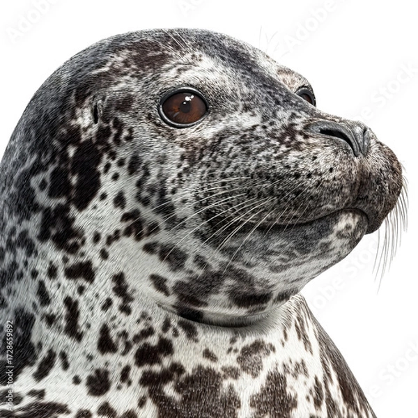 Fototapeta Png of detailed headshot of a grey seal, isolated on transparent background, showcasing its distinctive spotted pattern