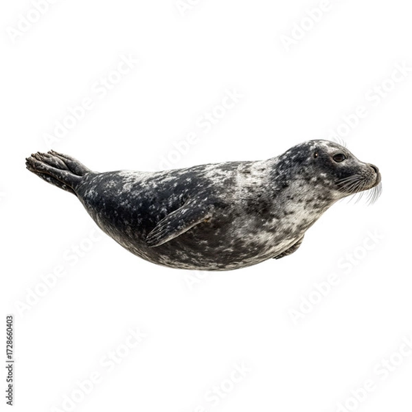 Fototapeta Png of harbor seal swimming isolated on transparent background, showcasing its sleek body and spotted fur pattern