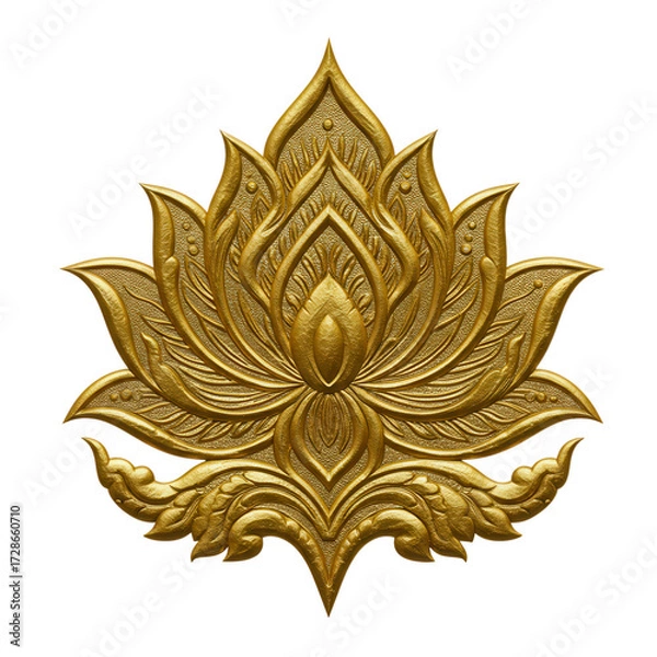 Obraz Golden lotus flower carving design isolated on transparent background