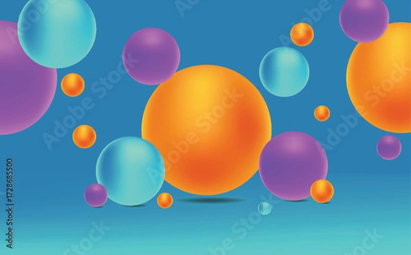 Fototapeta Colorful 3D gradient spheres floating on a soft background in orange, purple, and blue. Abstract modern geometric orb design with smooth glossy textures for digital art, posters, branding, and creativ