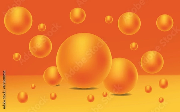 Fototapeta 3D rendered smooth orange spheres with radiant gradient from yellow to deep orange, floating across vibrant background, abstract glowing orb design symbolizing warmth, energy, and modern art.