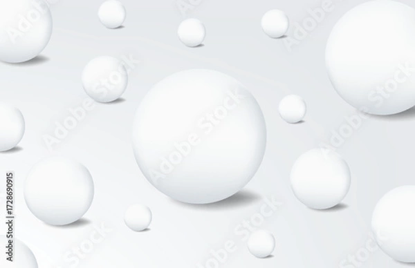 Fototapeta Minimal 3D white spheres floating on light background with soft shadows and glossy highlights, modern abstract geometric composition ideal for branding, digital wallpaper, and elegant design.