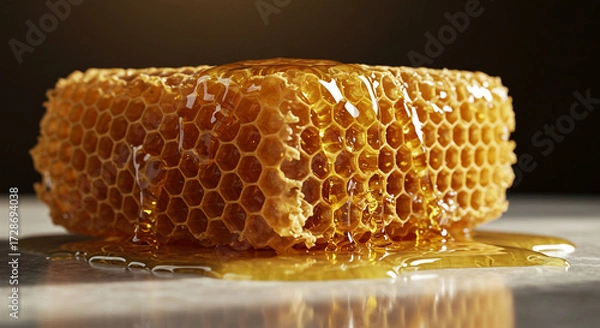 Obraz Honeycomb dripping honey, macro close-up