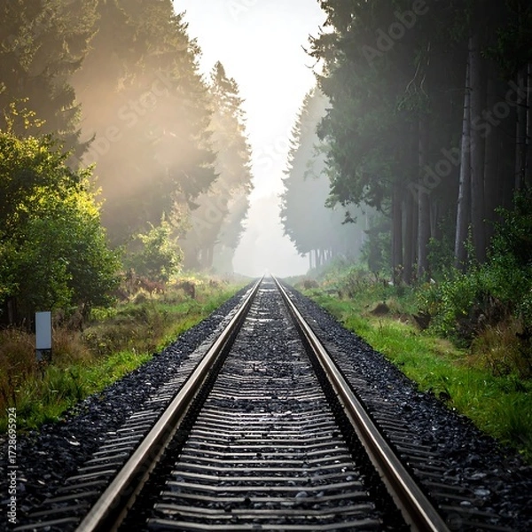 Obraz Misty forest train tracks