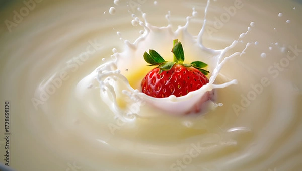 Obraz Strawberry Splashing into Milk with Creamy Swirls 94f7a36903eb image isolated on a transparent background