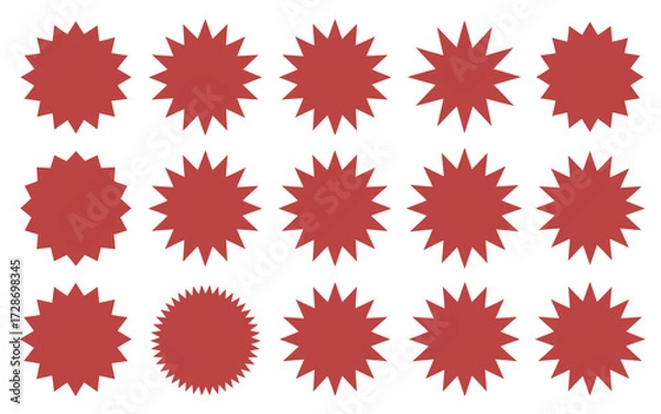 Fototapeta Collection of red starburst shapes scalable vector graphics for design projects silhouette vector illustration white background