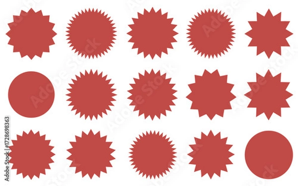 Fototapeta Collection of red starburst and circle shapes vector graphics for design projects silhouette vector illustration white background