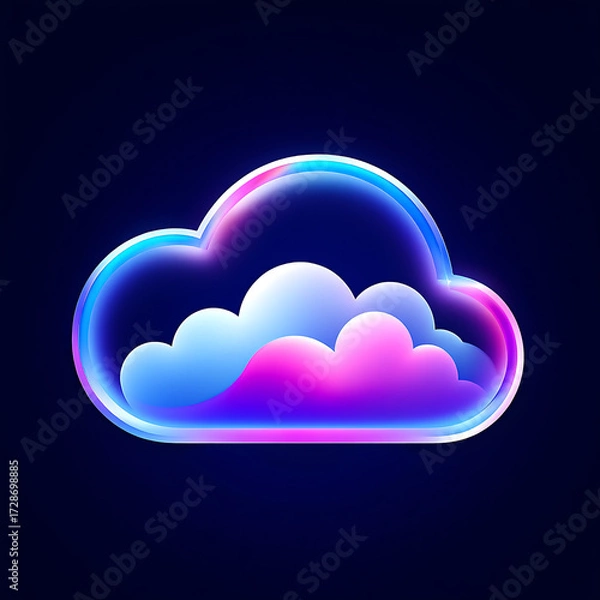 Obraz Neon Cloud Icon with Blue and Pink Glow on Dark Background glowing light isolated on a transparent background