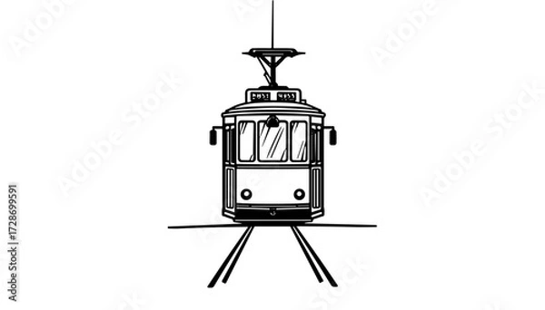 Obraz Front view illustration of a tram vehicle in urban setting