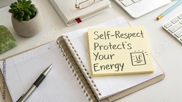 Obraz Self Respect Message on a Sticky Note at a Clean Workspace