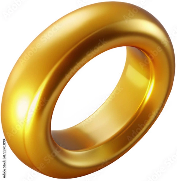 Fototapeta Golden Ring Rendered in 3D with Polished Metallic Surface and Shadow.