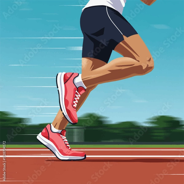 Fototapeta Runner's Legs in Mid-Stride with New Vibrant Fitness Sneakers on Outdoor Track - Flat 2D Vector for Dynamic Movement and Sport