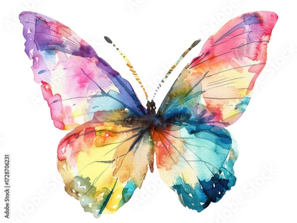 Fototapeta Vibrant watercolor butterfly with colorful wings displayed on a transparent background