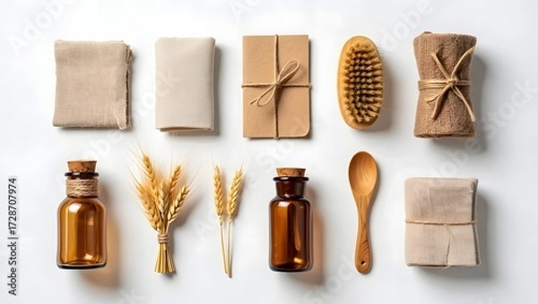 Fototapeta Sustainable lifestyle products arranged neatly for a minimalist aesthetic display shot