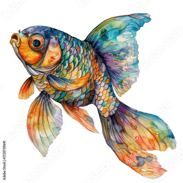 Fototapeta Colorful fish swimming against a transparent background with vibrant watercolor effects and intricate details