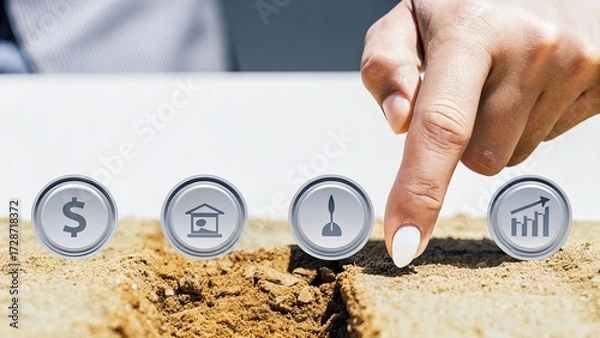 Fototapeta Business development concepts illustrated with hand and icons